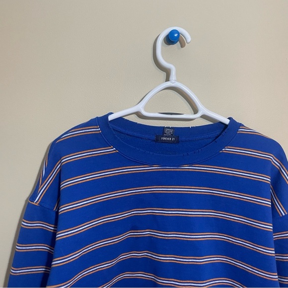 FOREVER 21 Stripped Long Sleeve Crop Top Sweatshirt | Blue Yellow - Picture 5 of 6